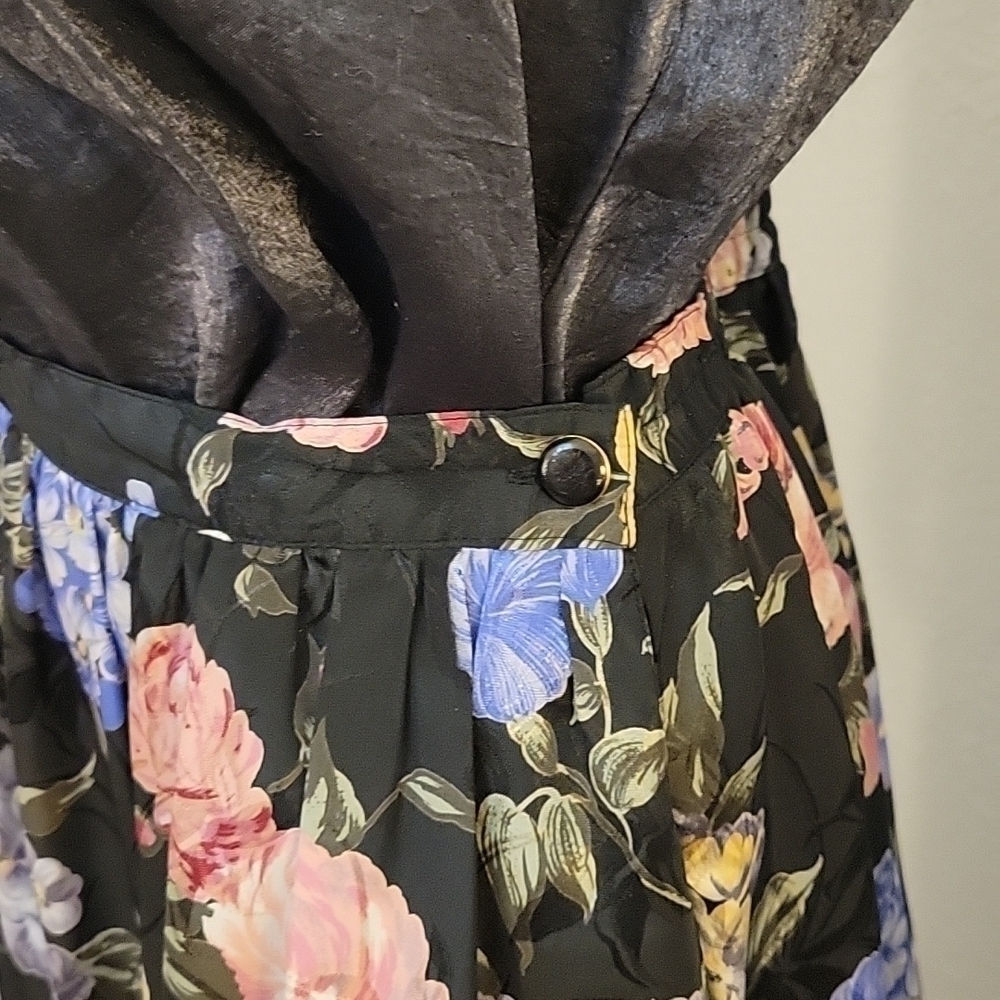 VTG Leslie Fay 1970s Impressionist Floral Satin Maxi Skirt Size 12 - Picture 6 of 8